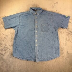 Union Line Denim Shirt Mens 3XL Short Sleeve Button‎ Up Embroidered